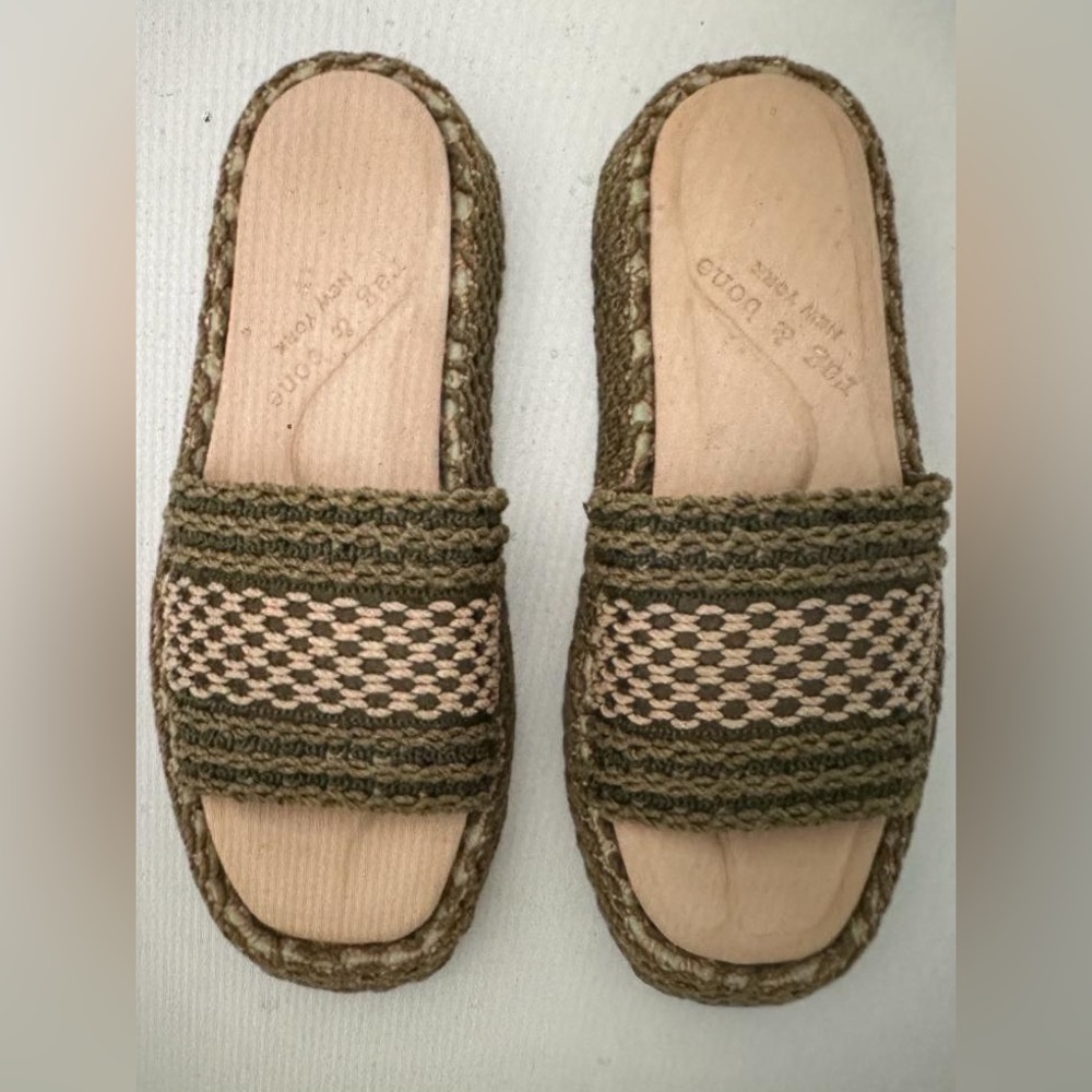 RAG & BONE LOGAN SLIDE- Brand New Never worn. US 7. EU 38.Warm Khaki & Green Net